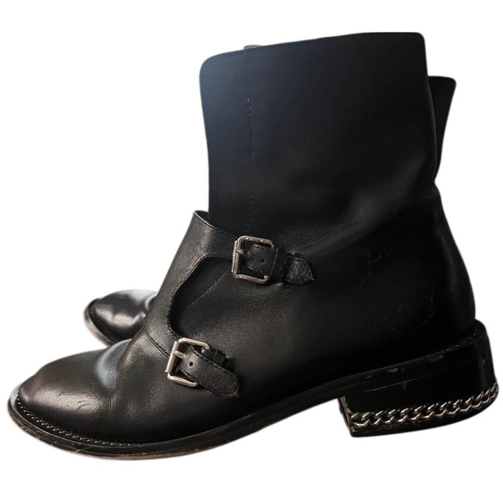 Givenchy Leather Monk Strap Ankle Boots Chain Size 38 Black Silver Minimal City - Picture 13 of 16